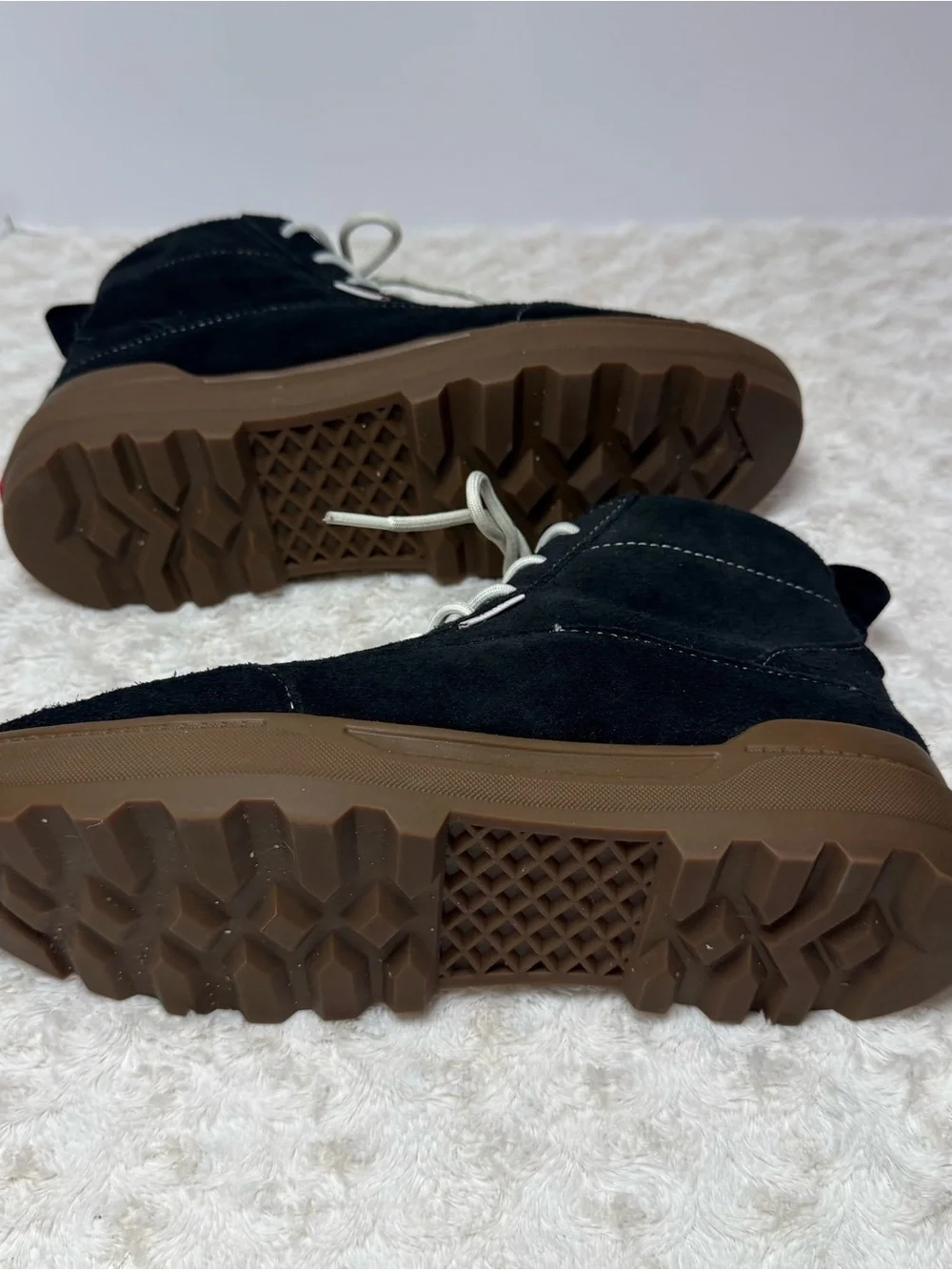 Vans Colfax MTE-1 Black Suede Chukka Boots with Brown Sole and White Laces